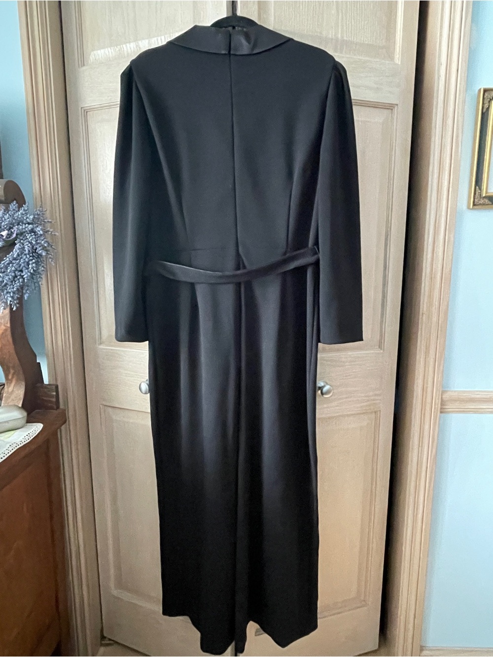 Adrianna Papell Black Satin-Trim Wrap Jumpsuit - Picture 3 of 14